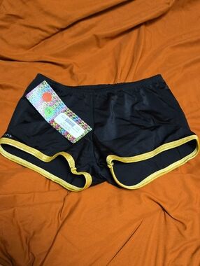 Derby Skinz Black Athletic Shorts with Yellow Trim for Women